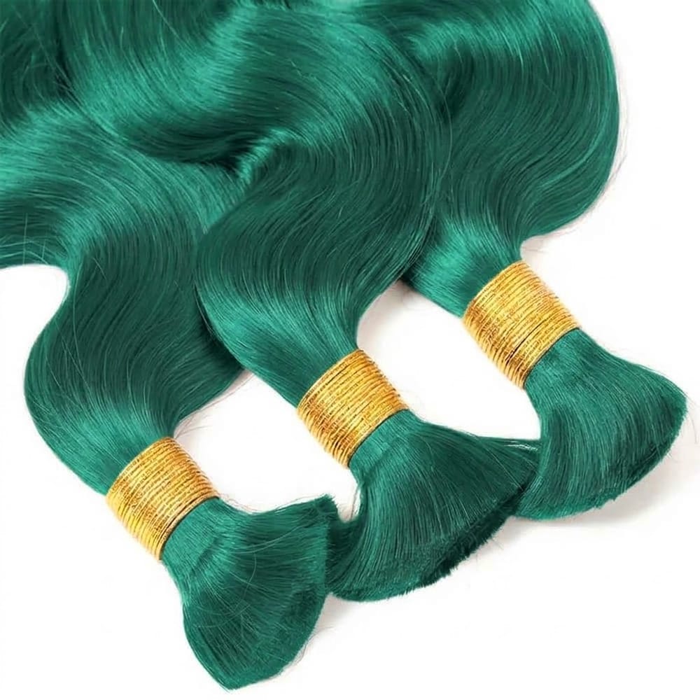 Body Wave 100% Raw Virgin Human Hair Bundles - (No Weft) Bulk Hair 3 Bundles / Dark Emerald Green LINKTOWIG