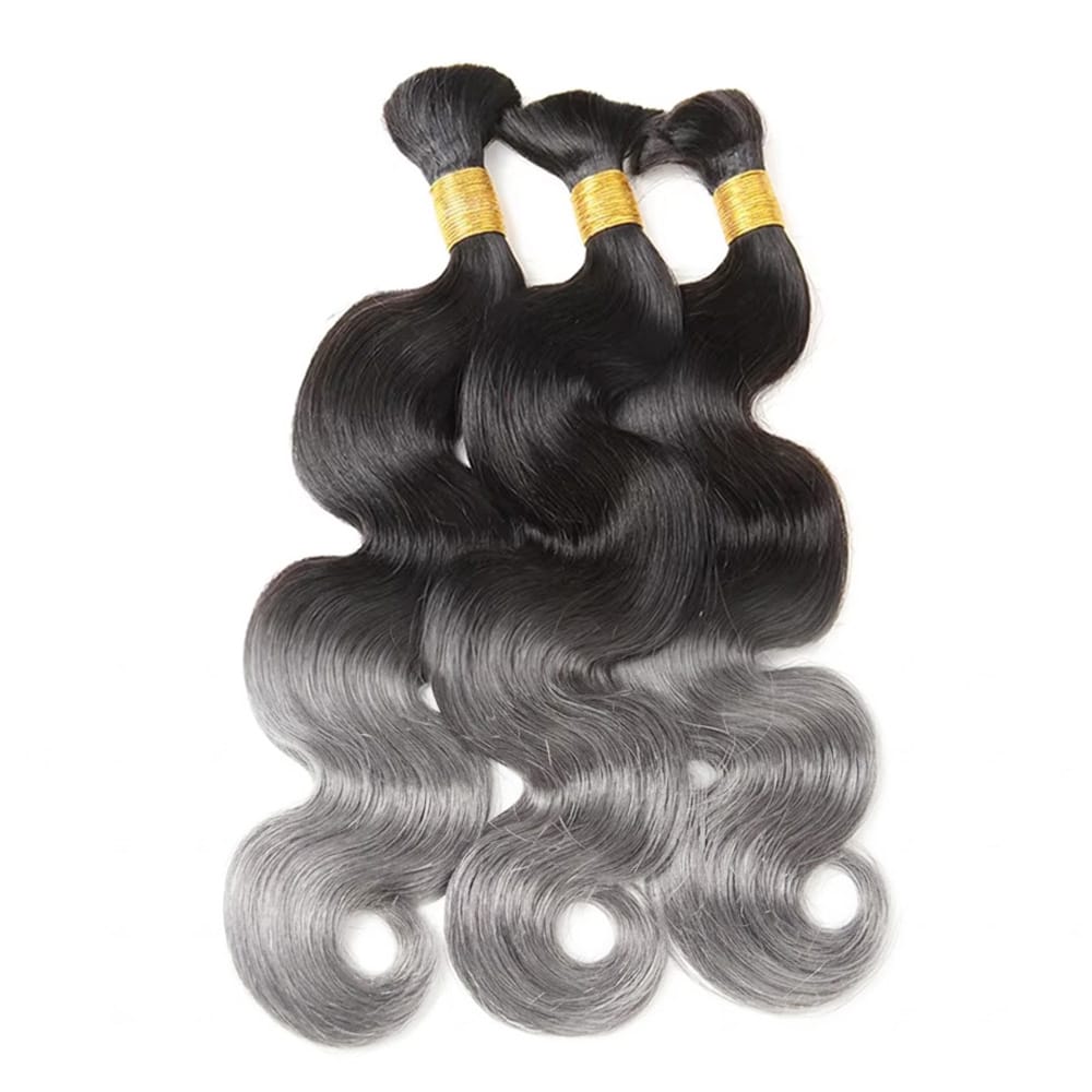 Body Wave 100% Raw Virgin Human Hair Bundles - (No Weft) Bulk Hair 3 Bundles / Dark Roots LINKTOWIG