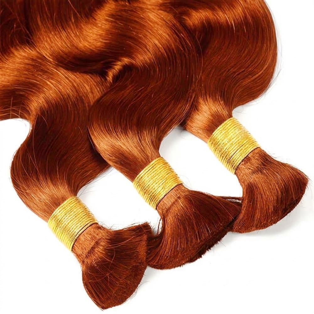 Body Wave 100% Raw Virgin Human Hair Bundles - (No Weft) Bulk Hair 3 Bundles / Ginger Orange LINKTOWIG