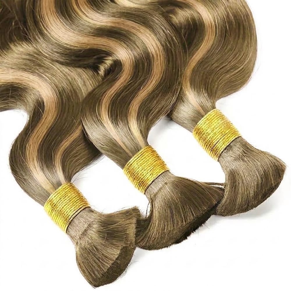Body Wave 100% Raw Virgin Human Hair Bundles - (No Weft) Bulk Hair 3 Bundles / Honey Brown LINKTOWIG