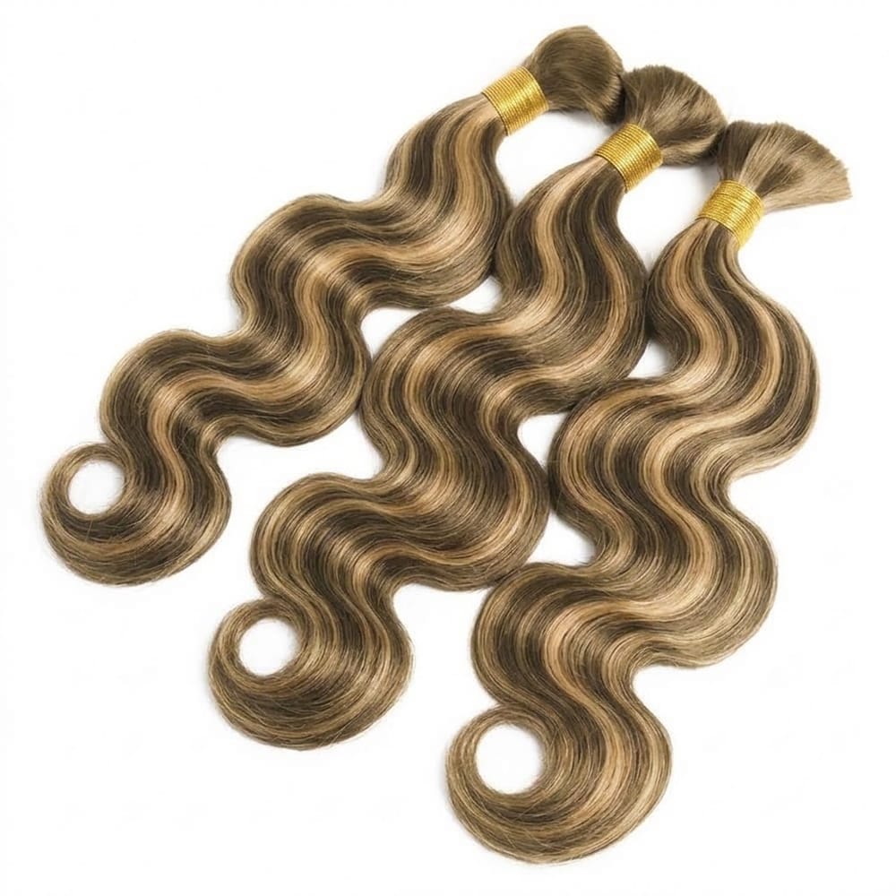 Body Wave 100% Raw Virgin Human Hair Bundles - (No Weft) Bulk Hair 3 Bundles / Honey Brown LINKTOWIG