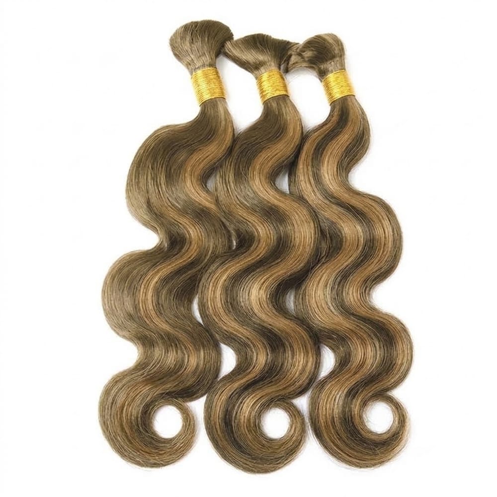 Body Wave 100% Raw Virgin Human Hair Bundles - (No Weft) Bulk Hair 3 Bundles / Honey Brown LINKTOWIG