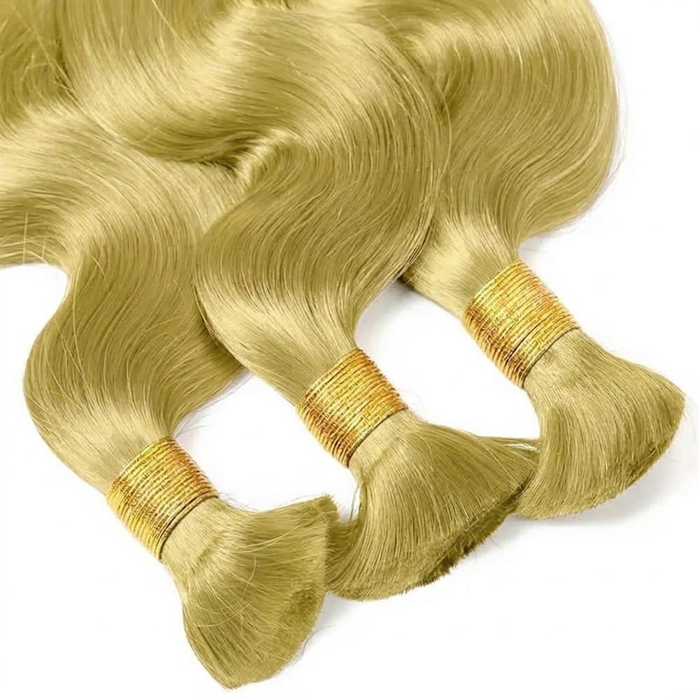 Body Wave 100% Raw Virgin Human Hair Bundles - (No Weft) Bulk Hair 3 Bundles / Olive Green Blonde LINKTOWIG