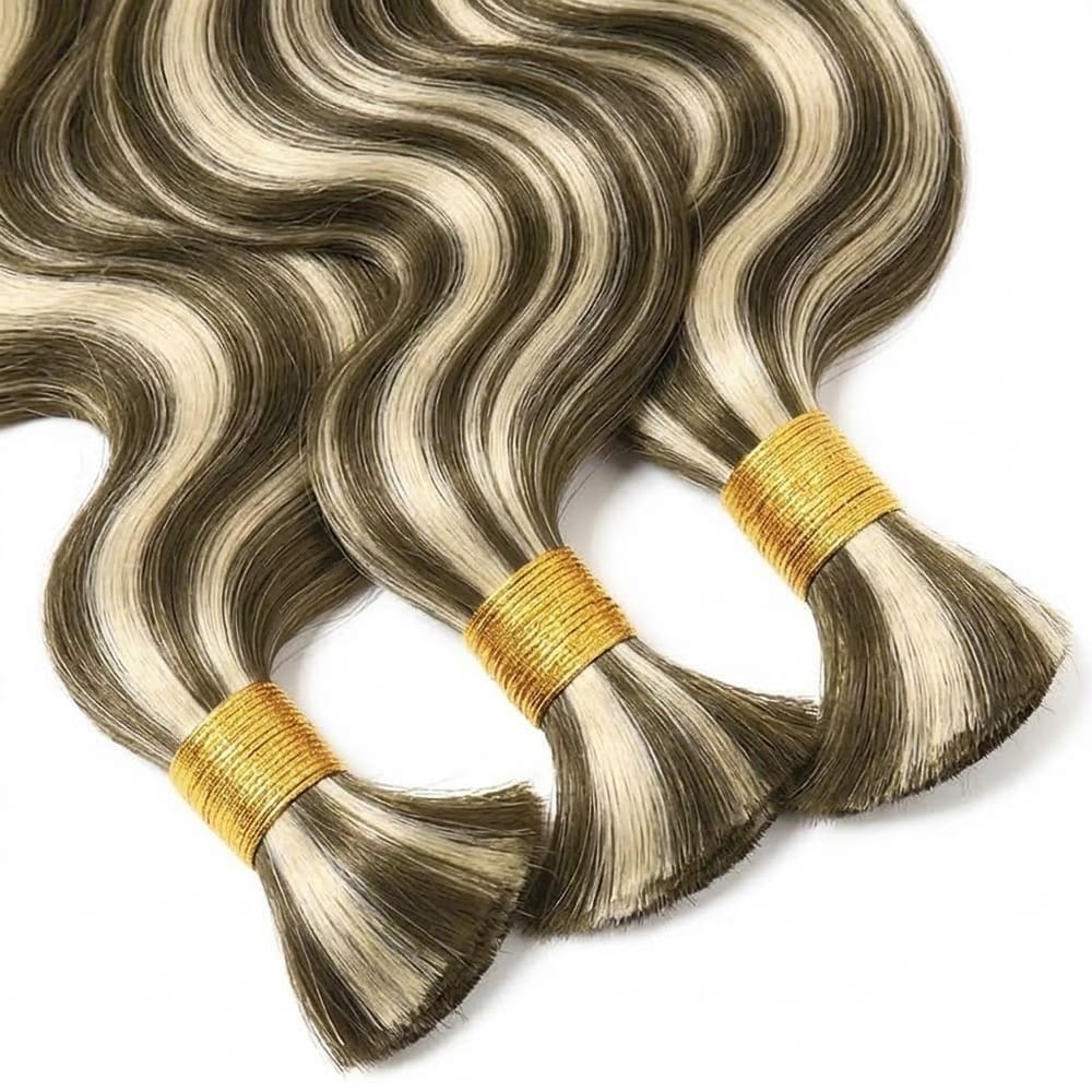 Body Wave 100% Raw Virgin Human Hair Bundles - (No Weft) Bulk Hair 3 Bundles / Piano Highlight Silver Grey LINKTOWIG