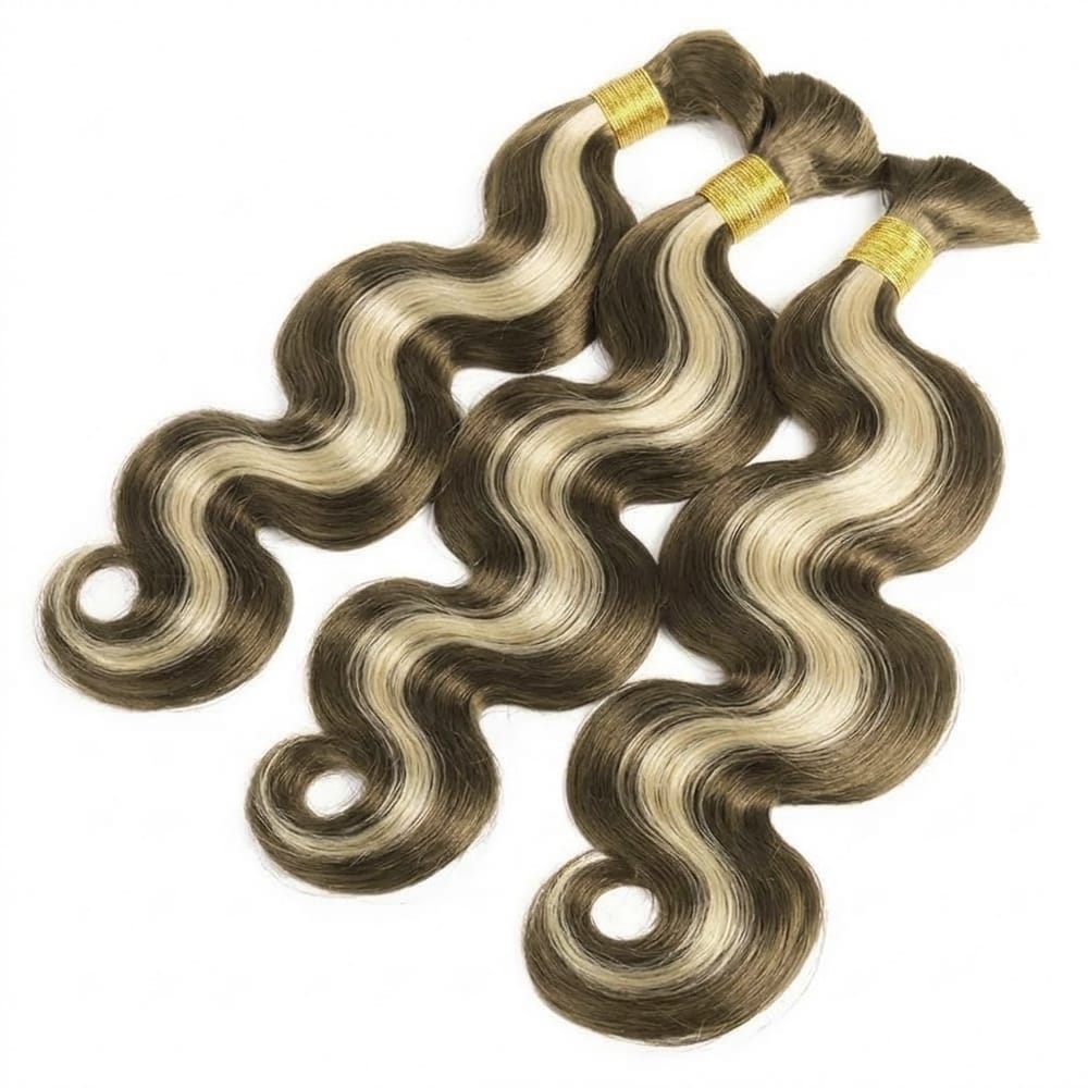 Body Wave 100% Raw Virgin Human Hair Bundles - (No Weft) Bulk Hair 3 Bundles / Piano Highlight Silver Grey LINKTOWIG