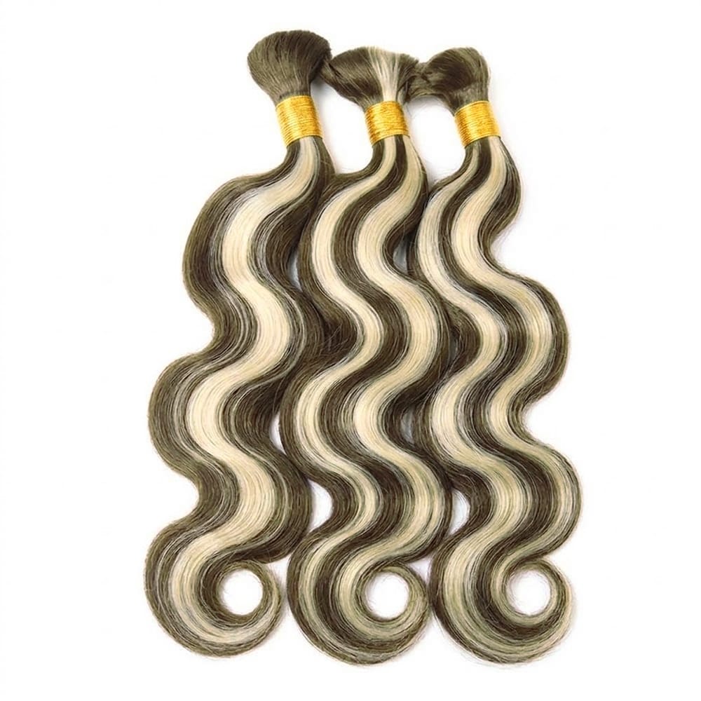 Body Wave 100% Raw Virgin Human Hair Bundles - (No Weft) Bulk Hair 3 Bundles / Piano Highlight Silver Grey LINKTOWIG