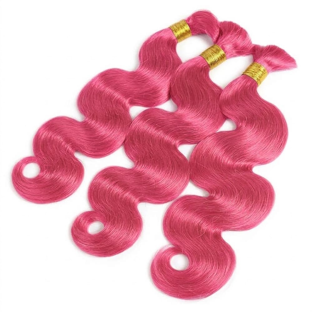 Body Wave 100% Raw Virgin Human Hair Bundles - (No Weft) Bulk Hair 3 Bundles / pink LINKTOWIG