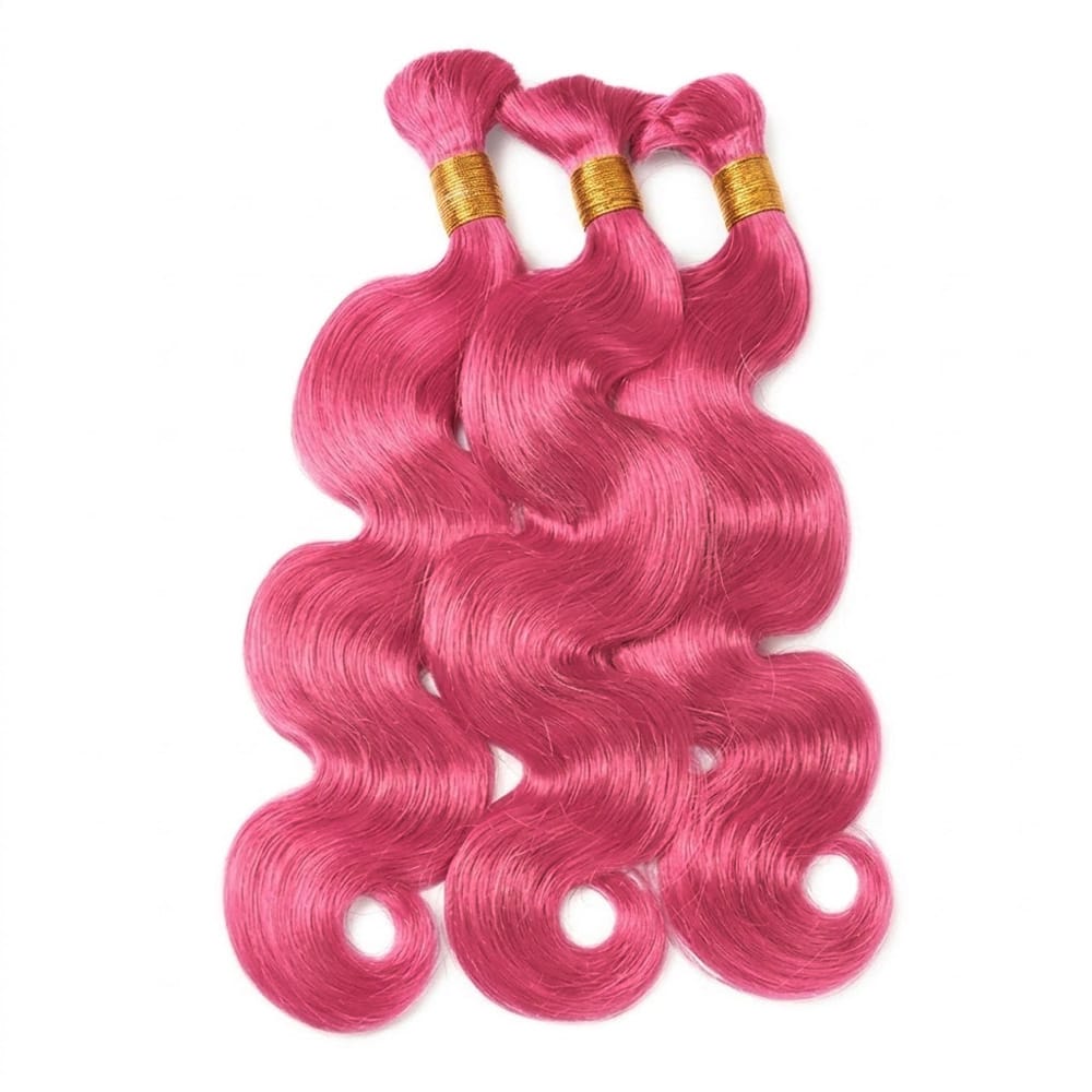 Body Wave 100% Raw Virgin Human Hair Bundles - (No Weft) Bulk Hair 3 Bundles / pink LINKTOWIG