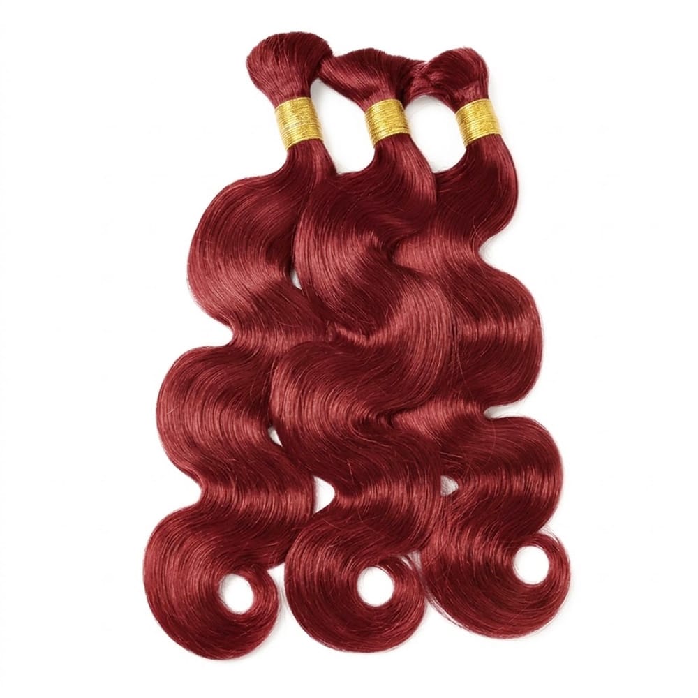 Body Wave 100% Raw Virgin Human Hair Bundles - (No Weft) Bulk Hair 3 Bundles / Ruby Red LINKTOWIG