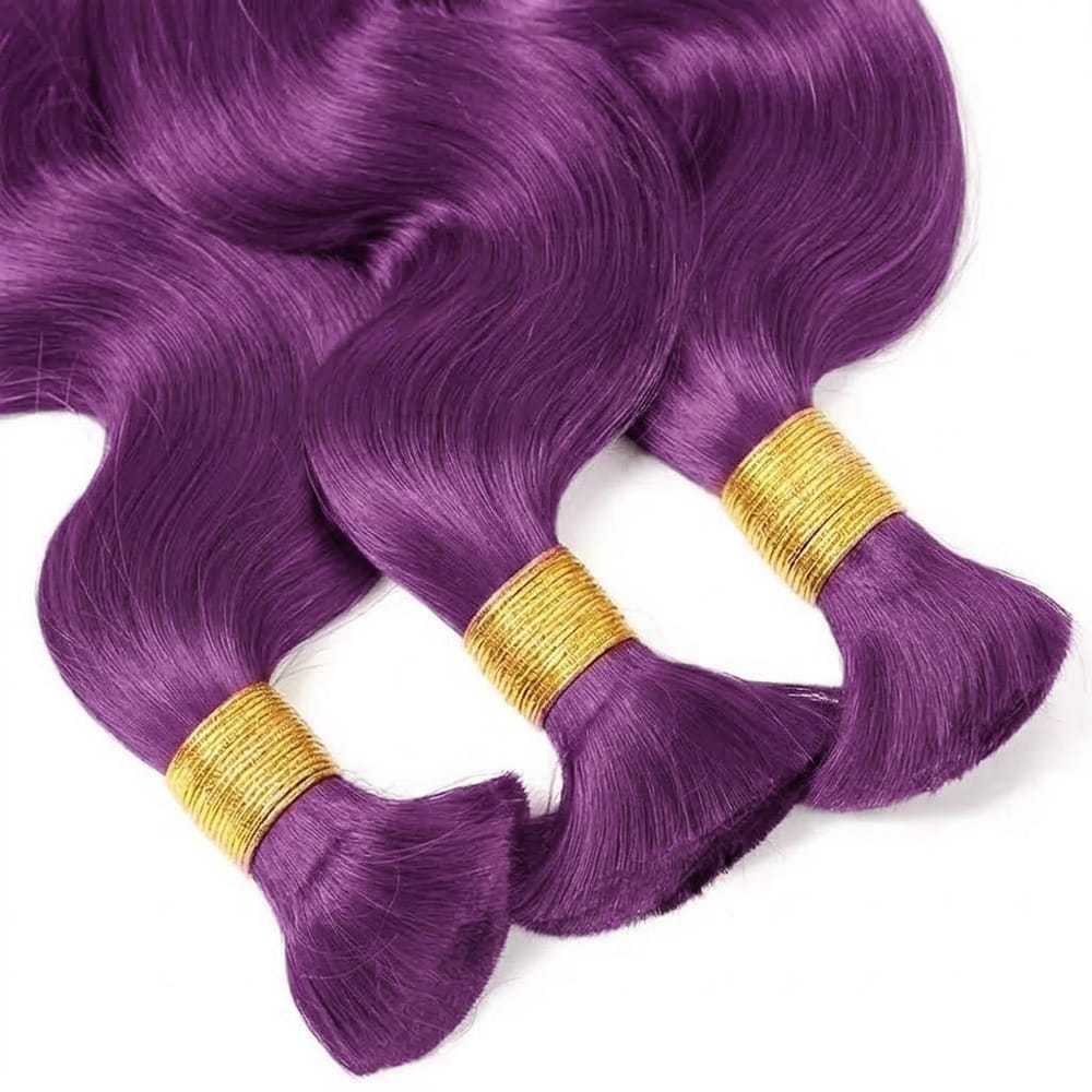 Body Wave 100% Raw Virgin Human Hair Bundles - (No Weft) Bulk Hair 3 Bundles / Violet Purple LINKTOWIG