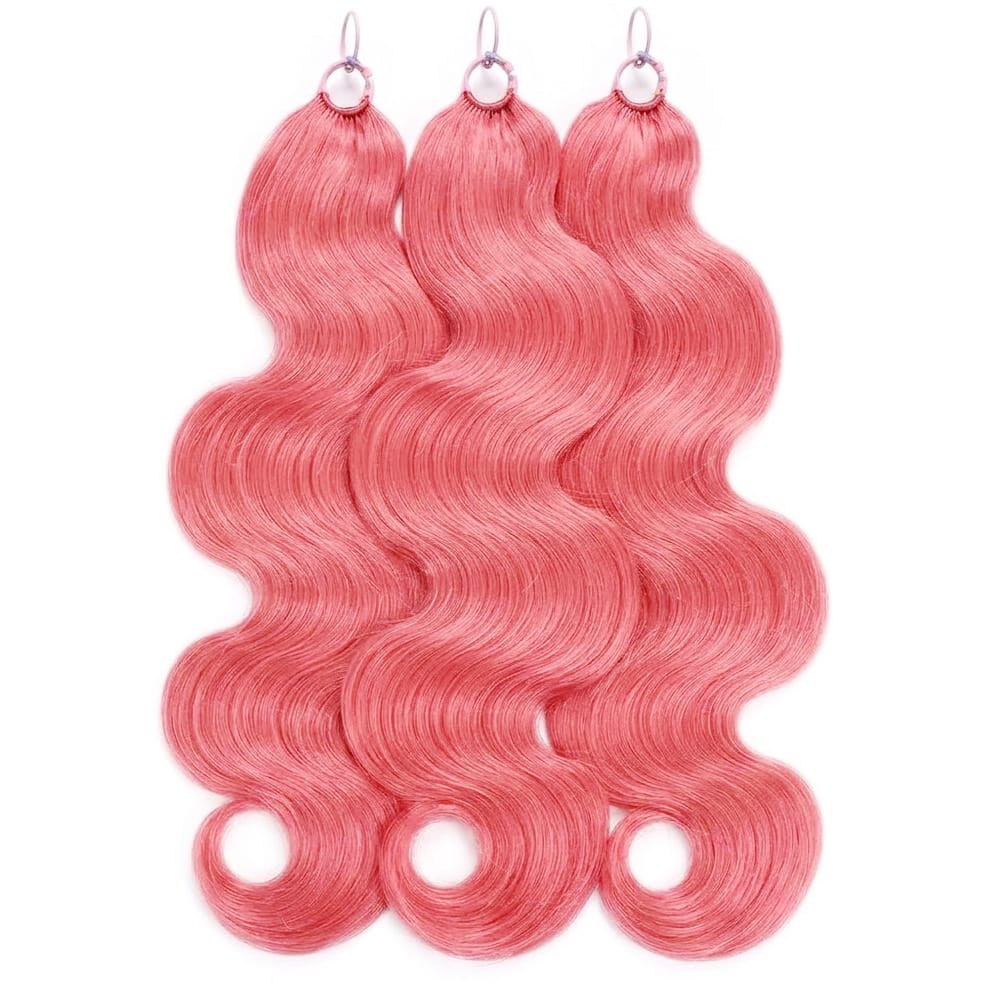 Body Wave Hair Bundles / Feather Hair Extensions — 100% Virgin Human Hair / Bubblegum Pink LINKTOWIG