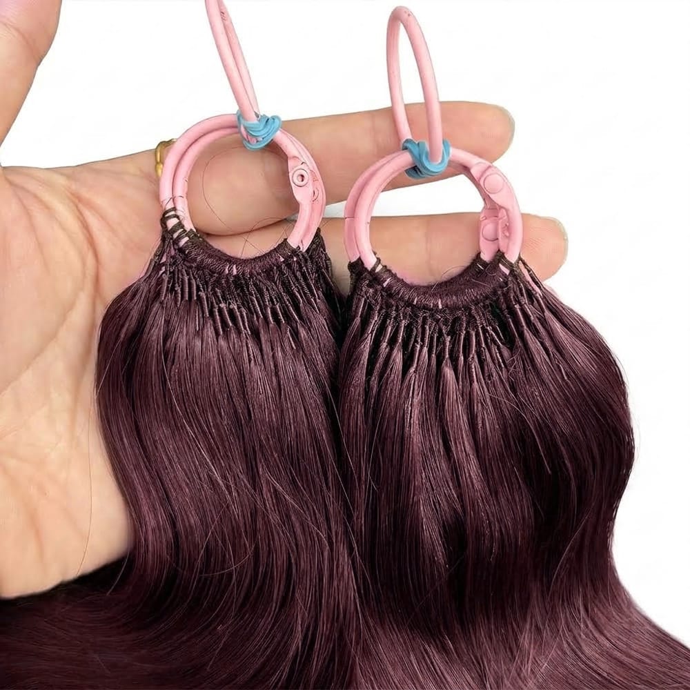 Body Wave Hair Bundles / Feather Hair Extensions — 100% Virgin Human Hair / Burgundy LINKTOWIG
