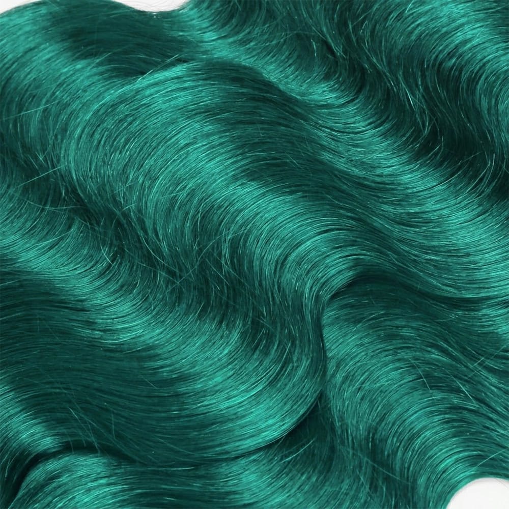 Body Wave Hair Bundles / Feather Hair Extensions — 100% Virgin Human Hair / Dark Emerald Green LINKTOWIG