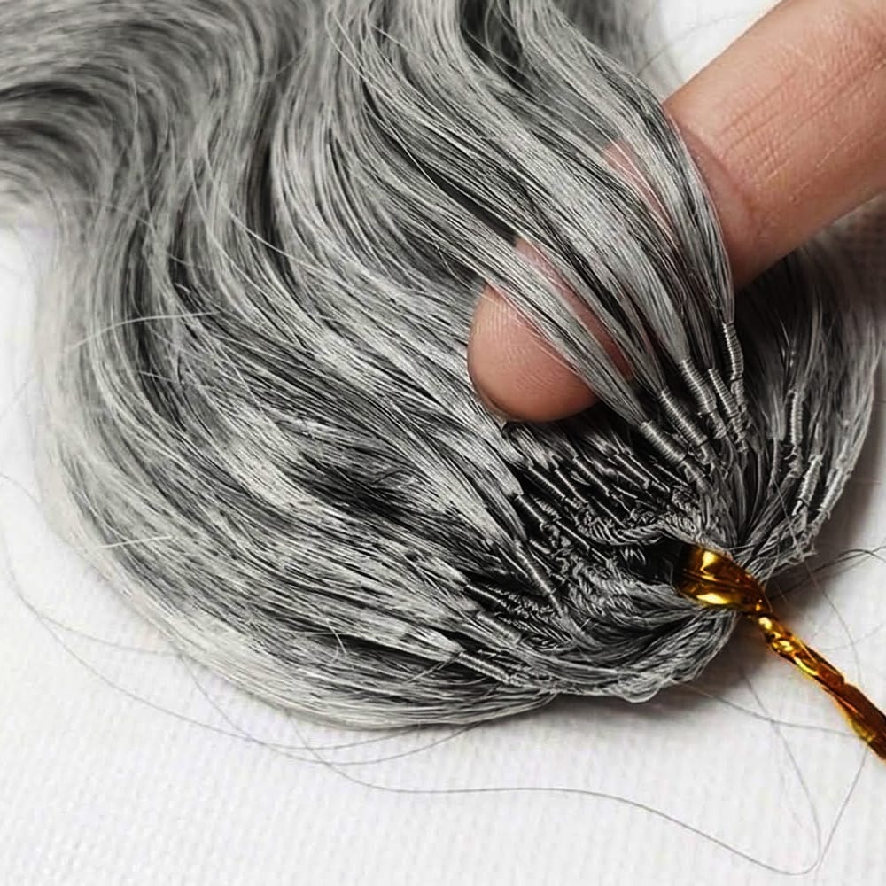 Body Wave Hair Bundles / Feather Hair Extensions — 100% Virgin Human Hair / Silver Grey LINKTOWIG