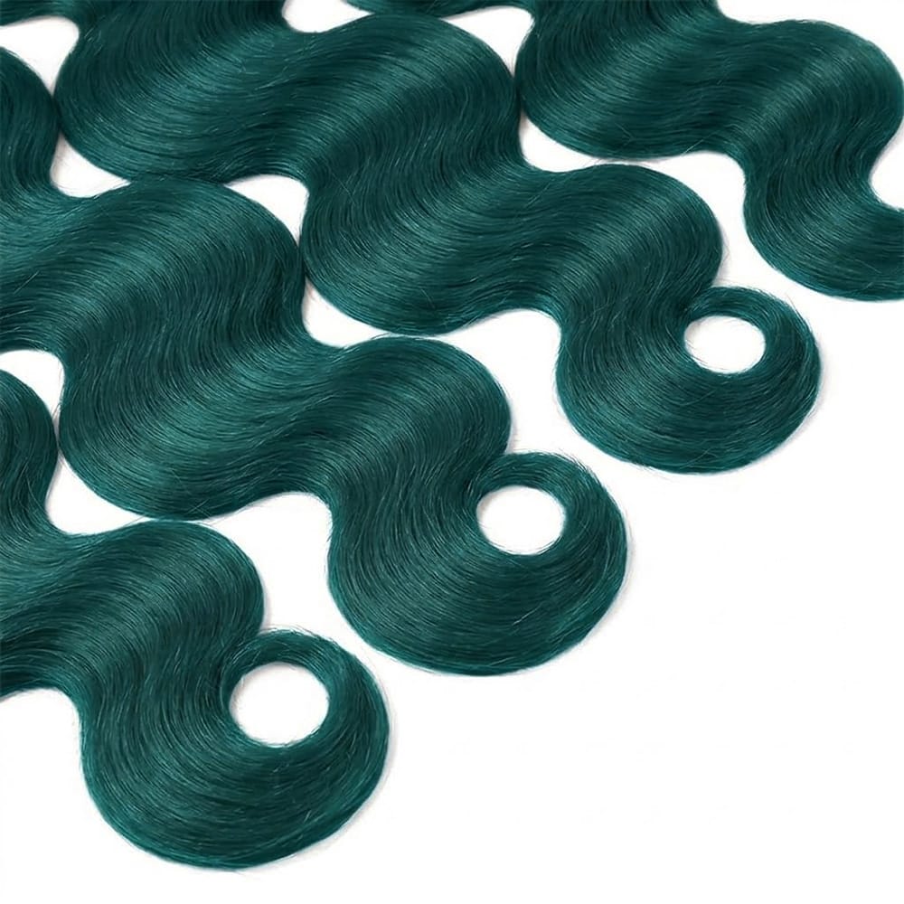 Body Wave Hair Bundles / Feather Hair Extensions — 100% Virgin Human Hair / Teal Green LINKTOWIG