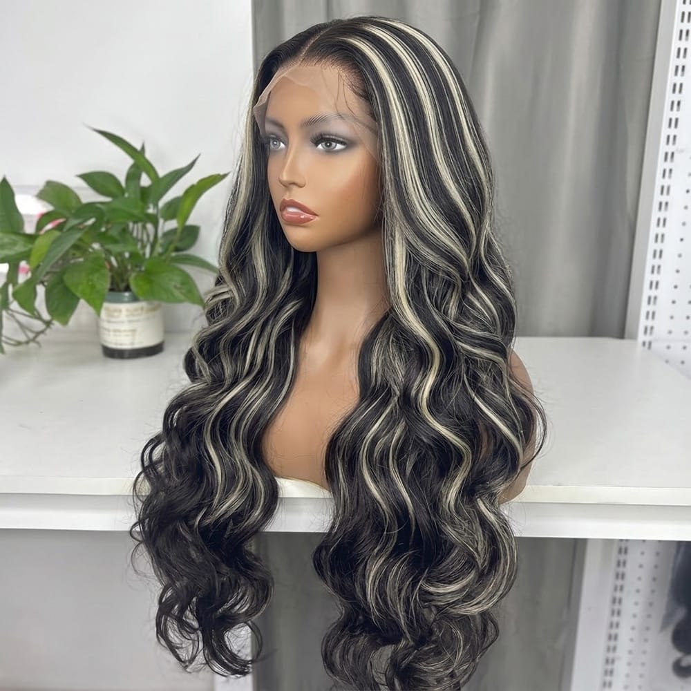 Body Wave HD Lace Super Natural Lace Frontal Human Hair Wigs Black and grey blended highlights LINKTOWIG