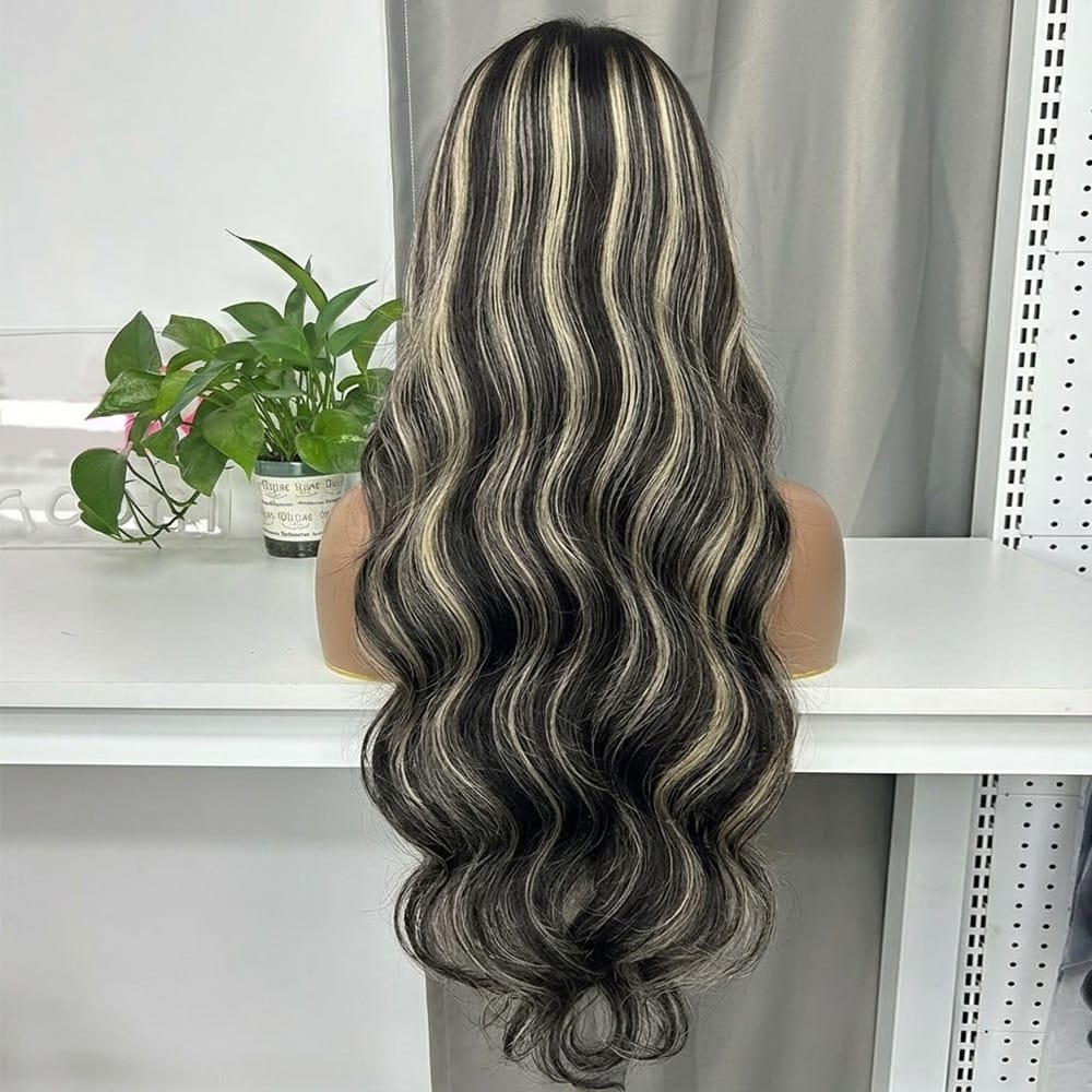 Body Wave HD Lace Super Natural Lace Frontal Human Hair Wigs Black and grey blended highlights LINKTOWIG