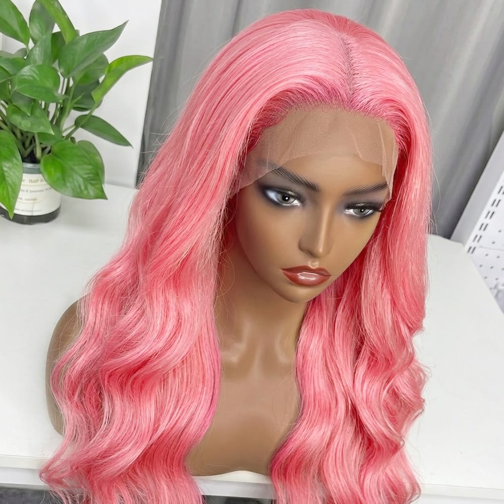 Body Wave HD Lace Super Natural Lace Frontal Human Hair Wigs Bubblegum Pink LINKTOWIG