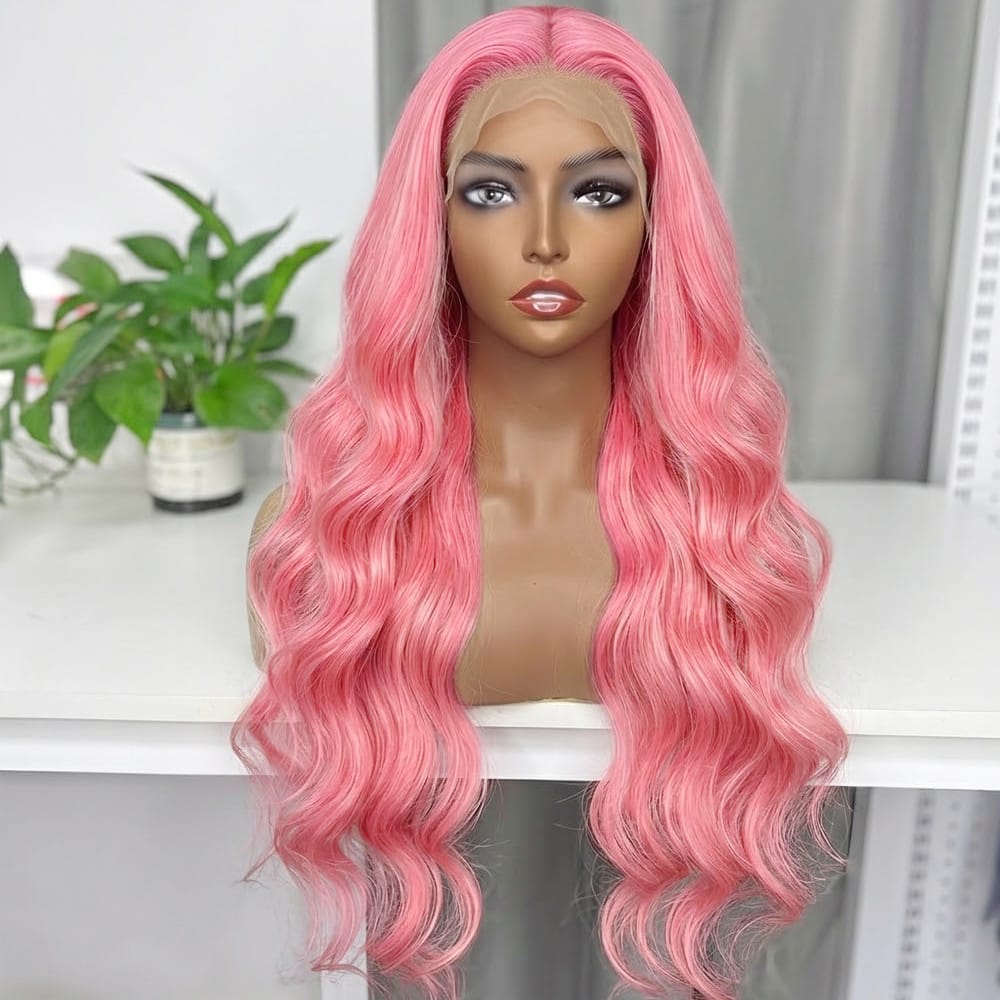 Body Wave HD Lace Super Natural Lace Frontal Human Hair Wigs Bubblegum Pink LINKTOWIG