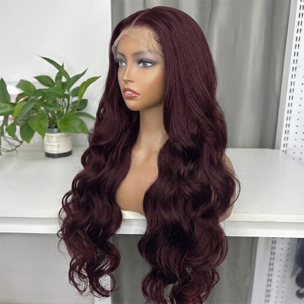 Body Wave HD Lace Super Natural Lace Frontal Human Hair Wigs Burgundy LINKTOWIG