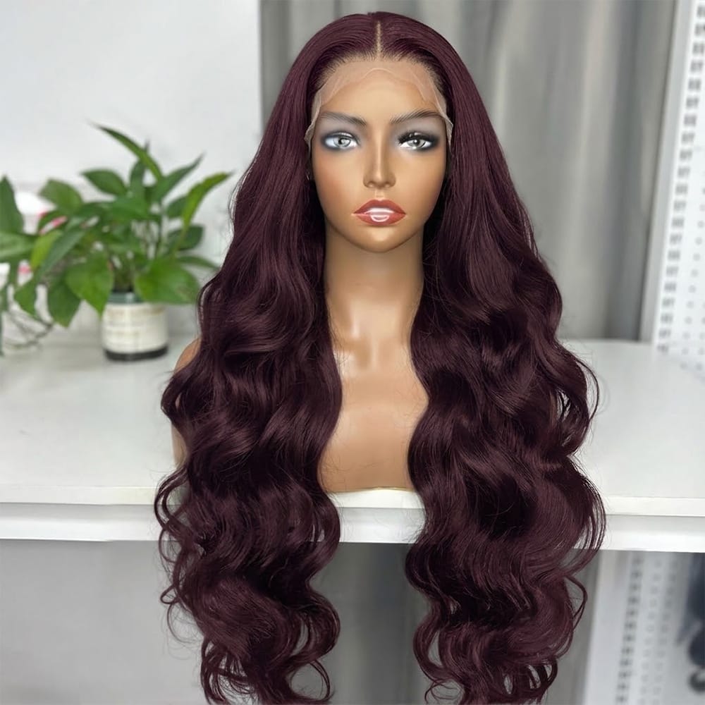 Body Wave HD Lace Super Natural Lace Frontal Human Hair Wigs Burgundy LINKTOWIG