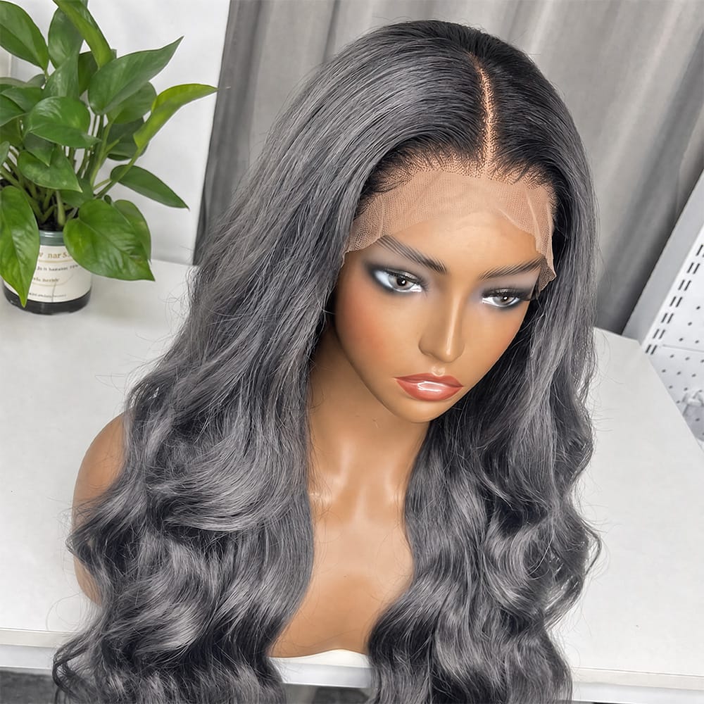 Body Wave HD Lace Super Natural Lace Frontal Human Hair Wigs Charcoal Grey LINKTOWIG