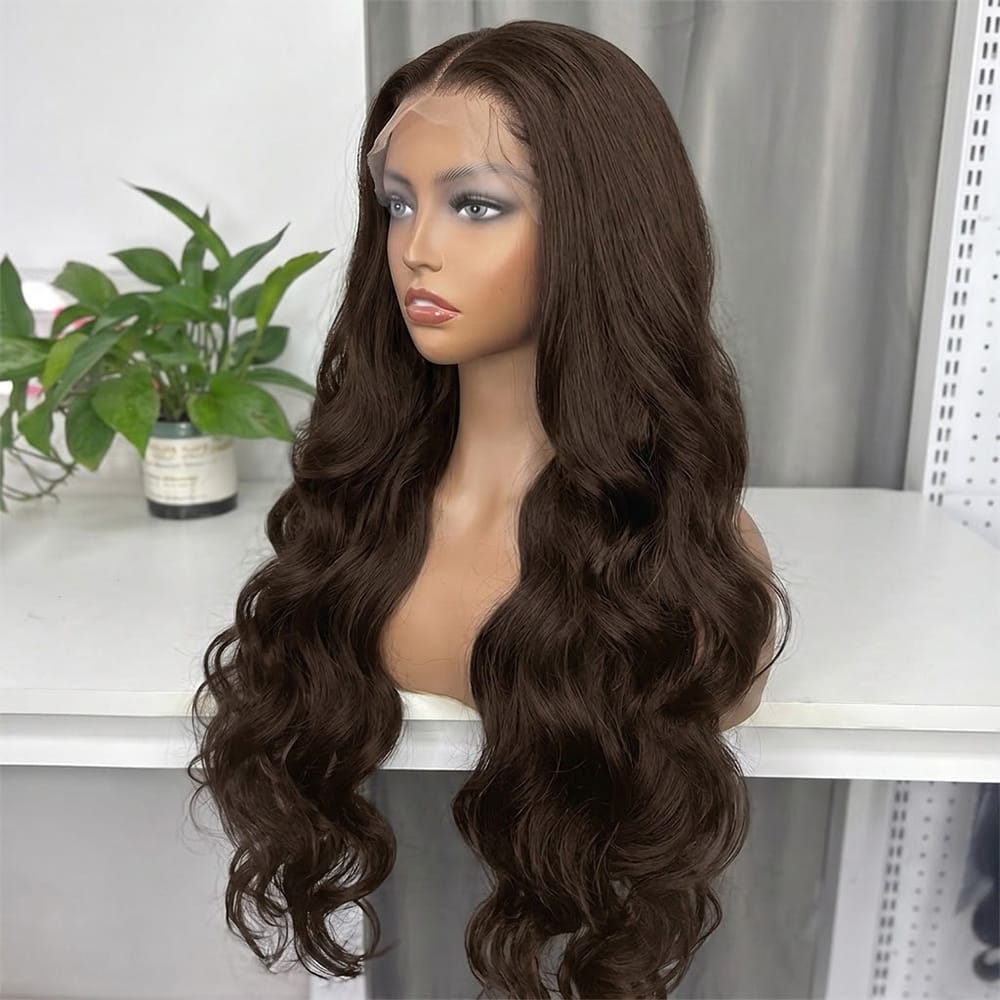 Body Wave HD Lace Super Natural Lace Frontal Human Hair Wigs Chocolate Brown LINKTOWIG