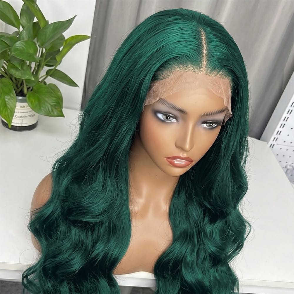 Body Wave HD Lace Super Natural Lace Frontal Human Hair Wigs Dark Emerald Green LINKTOWIG