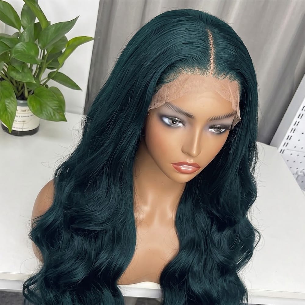 Body Wave HD Lace Super Natural Lace Frontal Human Hair Wigs Dark Emerald Green LINKTOWIG