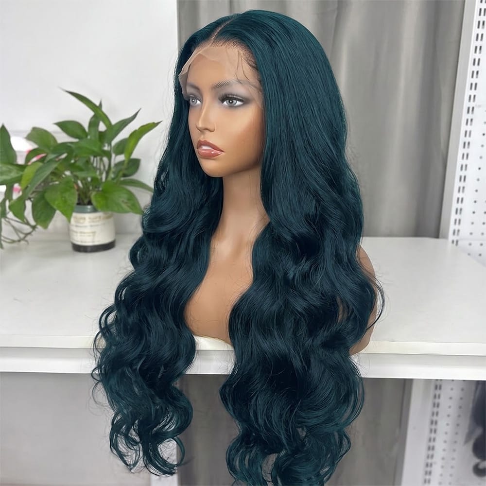 Body Wave HD Lace Super Natural Lace Frontal Human Hair Wigs Dark Emerald Green LINKTOWIG