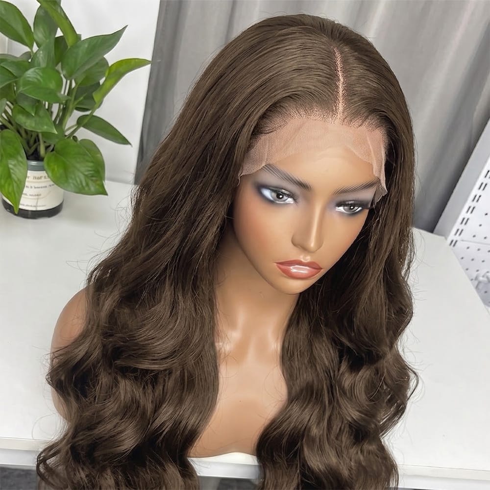 Body Wave HD Lace Super Natural Lace Frontal Human Hair Wigs Medium Chestnut Brown LINKTOWIG