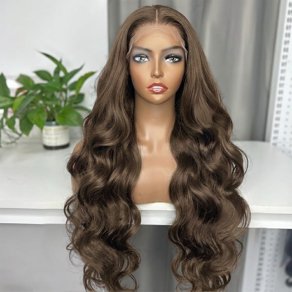 Body Wave HD Lace Super Natural Lace Frontal Human Hair Wigs Medium Chestnut Brown LINKTOWIG