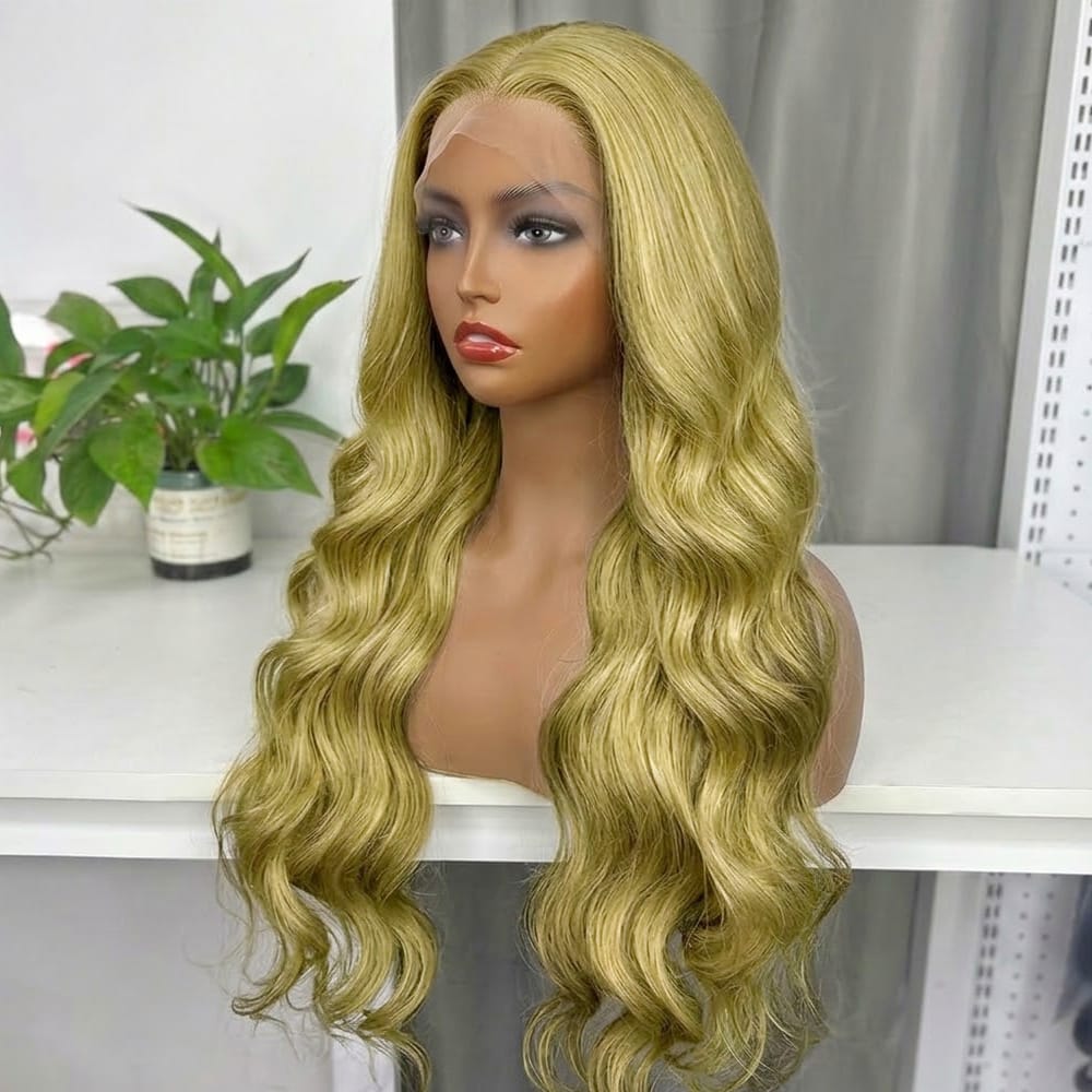 Body Wave HD Lace Super Natural Lace Frontal Human Hair Wigs Olive Green Blonde LINKTOWIG
