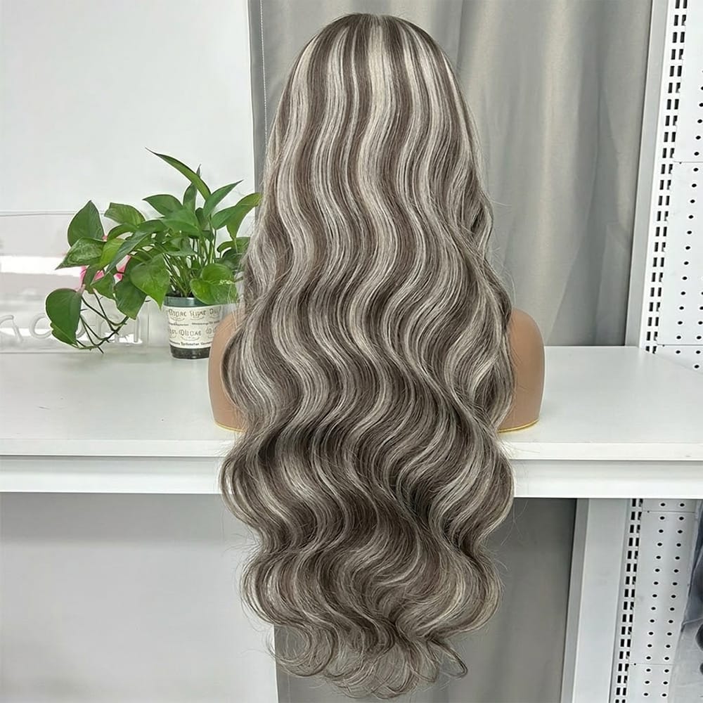 Body Wave HD Lace Super Natural Lace Frontal Human Hair Wigs Piano Highlight Silver Grey LINKTOWIG