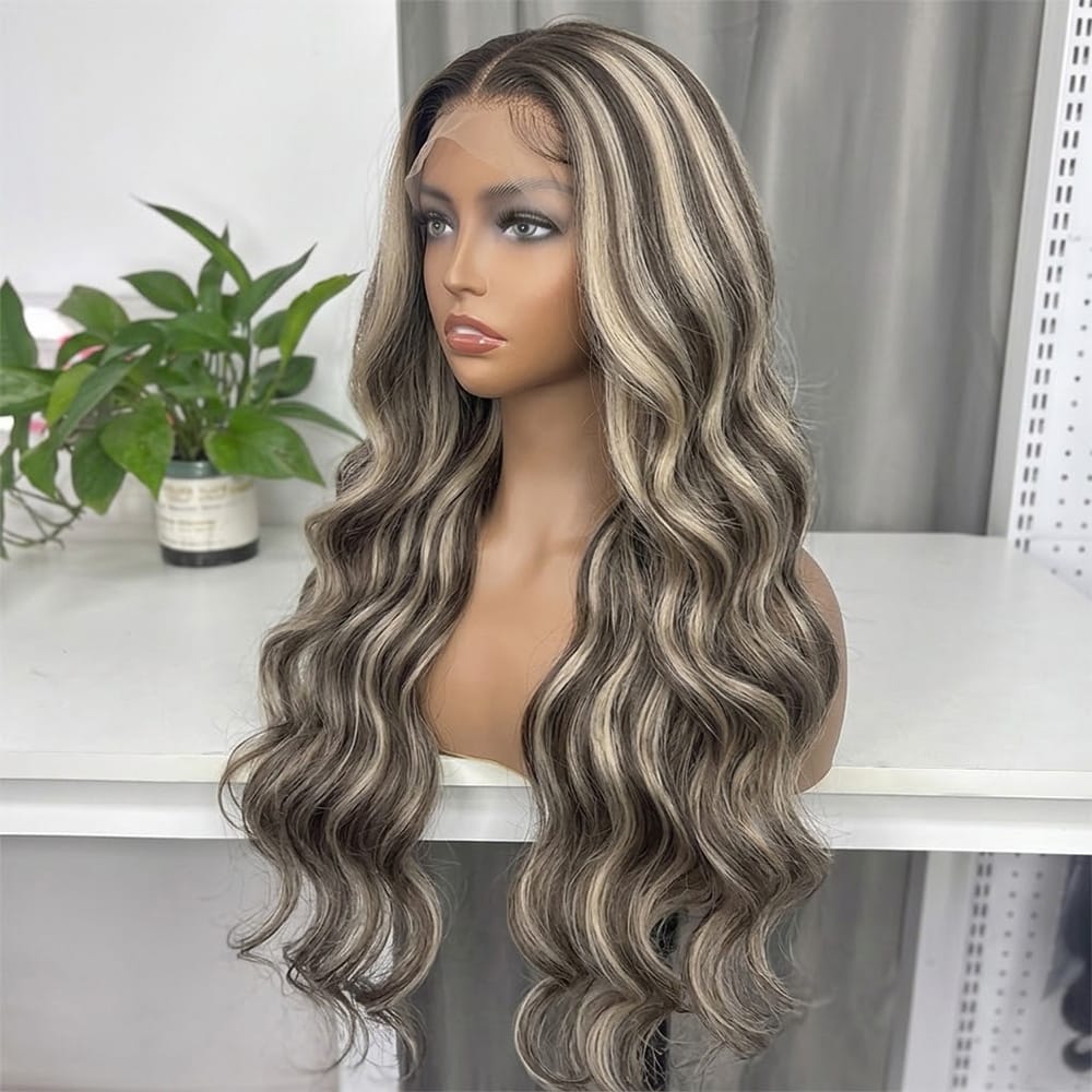 Body Wave HD Lace Super Natural Lace Frontal Human Hair Wigs Piano Highlight Silver Grey LINKTOWIG
