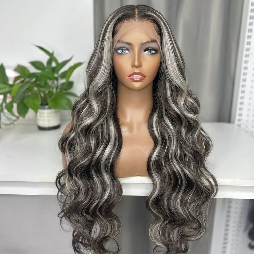 Body Wave HD Lace Super Natural Lace Frontal Human Hair Wigs Piano Highlight Silver Grey LINKTOWIG