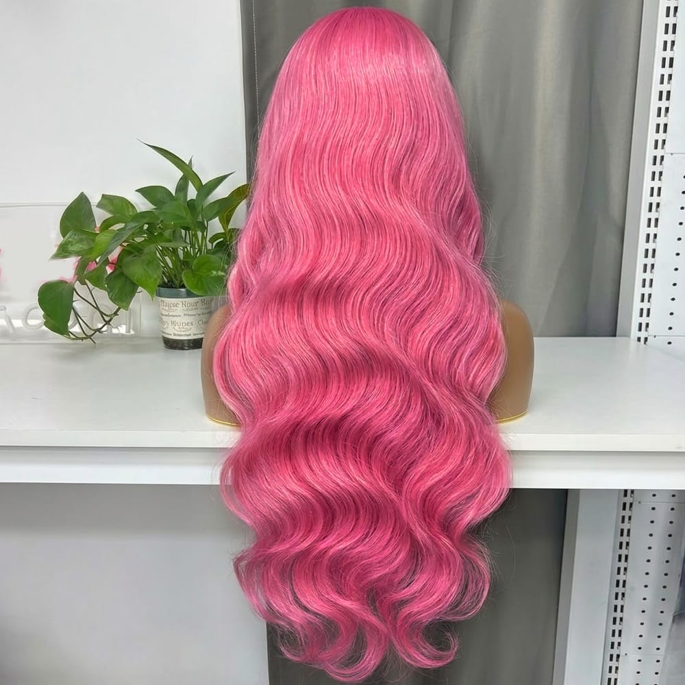 Body Wave HD Lace Super Natural Lace Frontal Human Hair Wigs pink LINKTOWIG