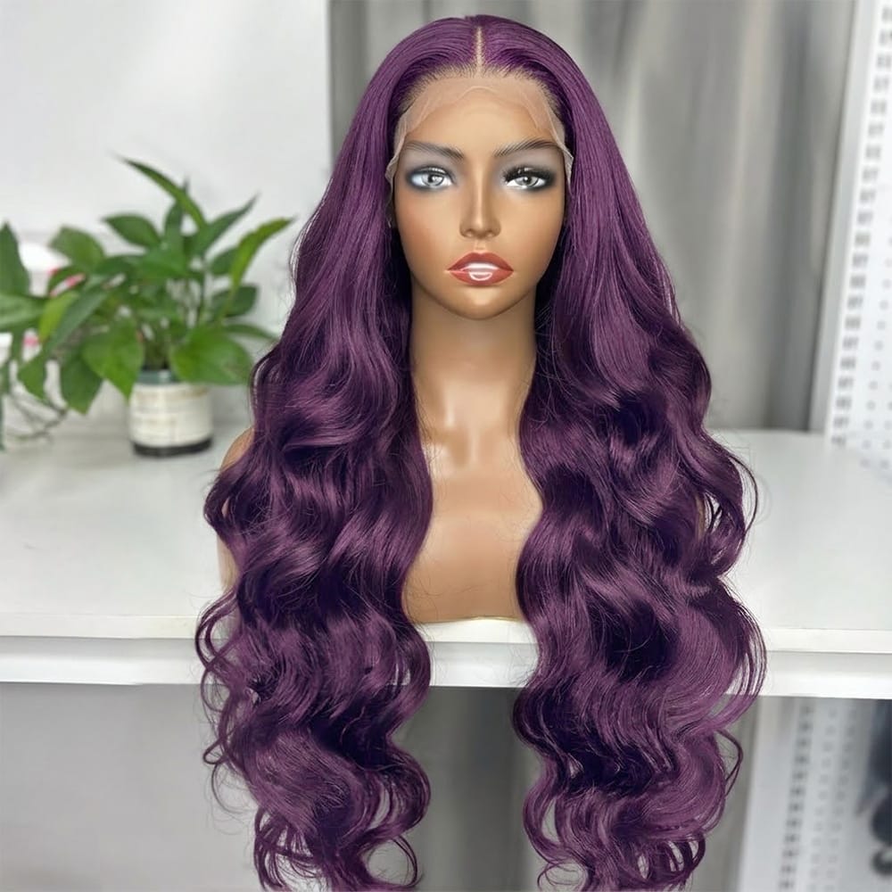 Body Wave HD Lace Super Natural Lace Frontal Human Hair Wigs Violet Purple LINKTOWIG