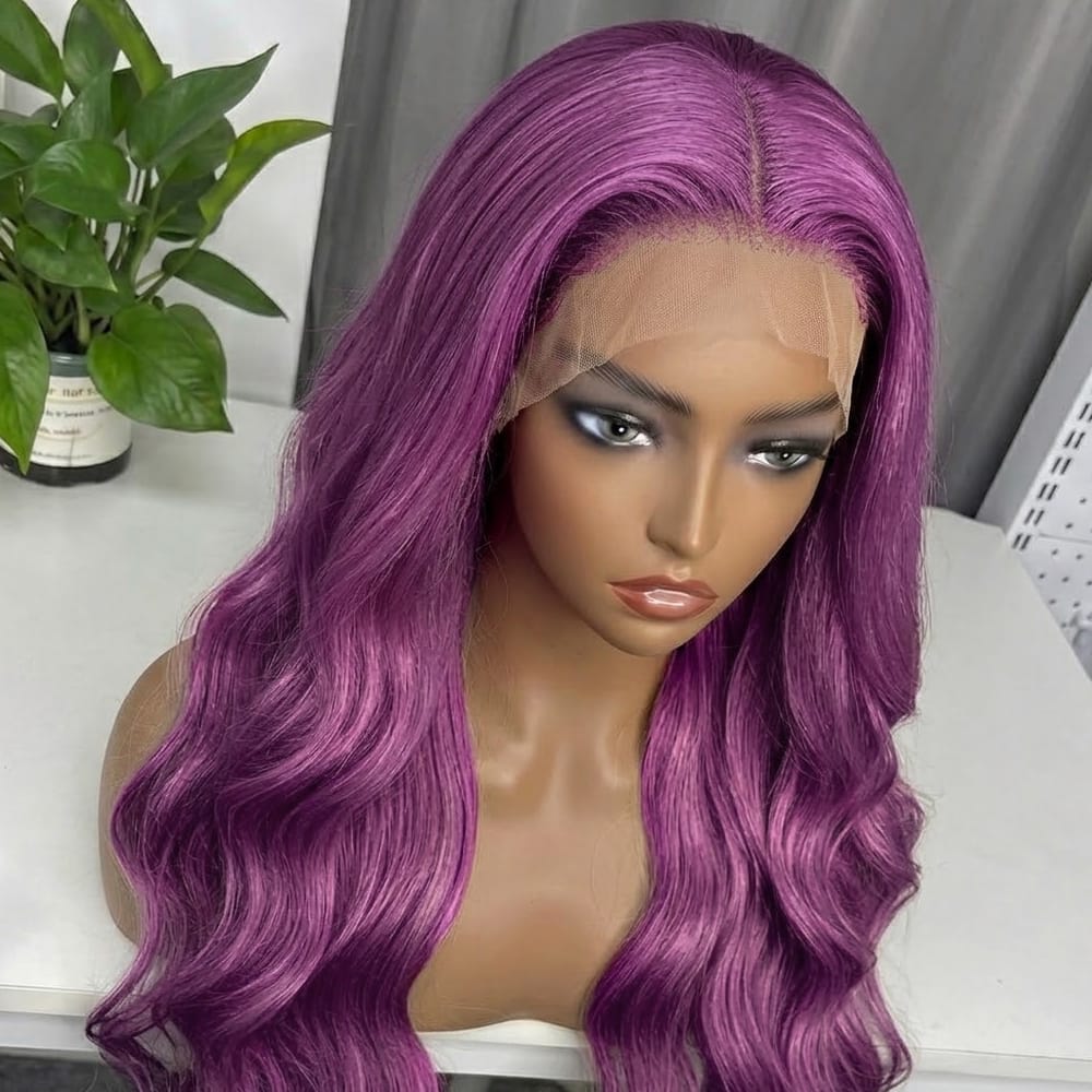 Body Wave HD Lace Super Natural Lace Frontal Human Hair Wigs Violet Purple LINKTOWIG