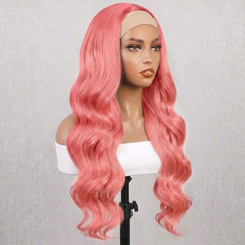 Body Wave Headband Human Hair Wig (Glueless, Ready-to-Wear) Natural Bubblegum Pink LINKTOWIG
