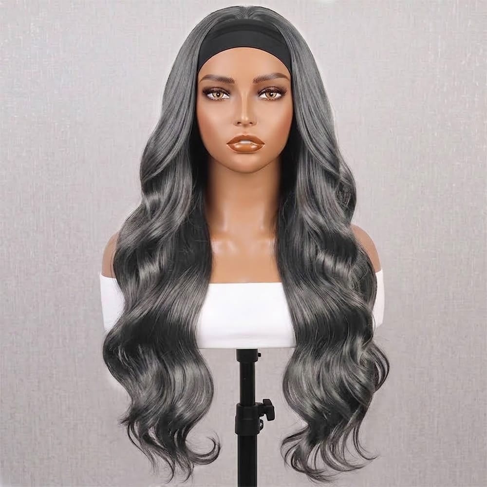 Body Wave Headband Human Hair Wig (Glueless, Ready-to-Wear) Natural Charcoal Grey LINKTOWIG