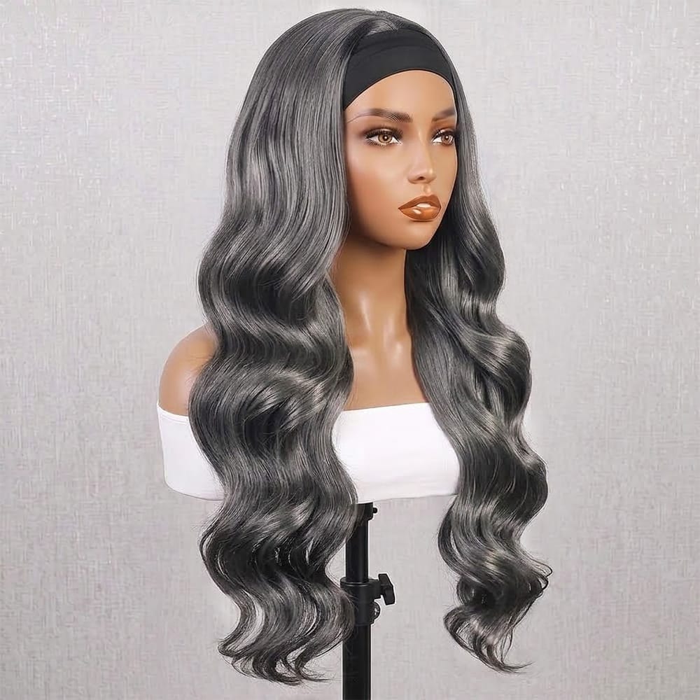 Body Wave Headband Human Hair Wig (Glueless, Ready-to-Wear) Natural Charcoal Grey LINKTOWIG