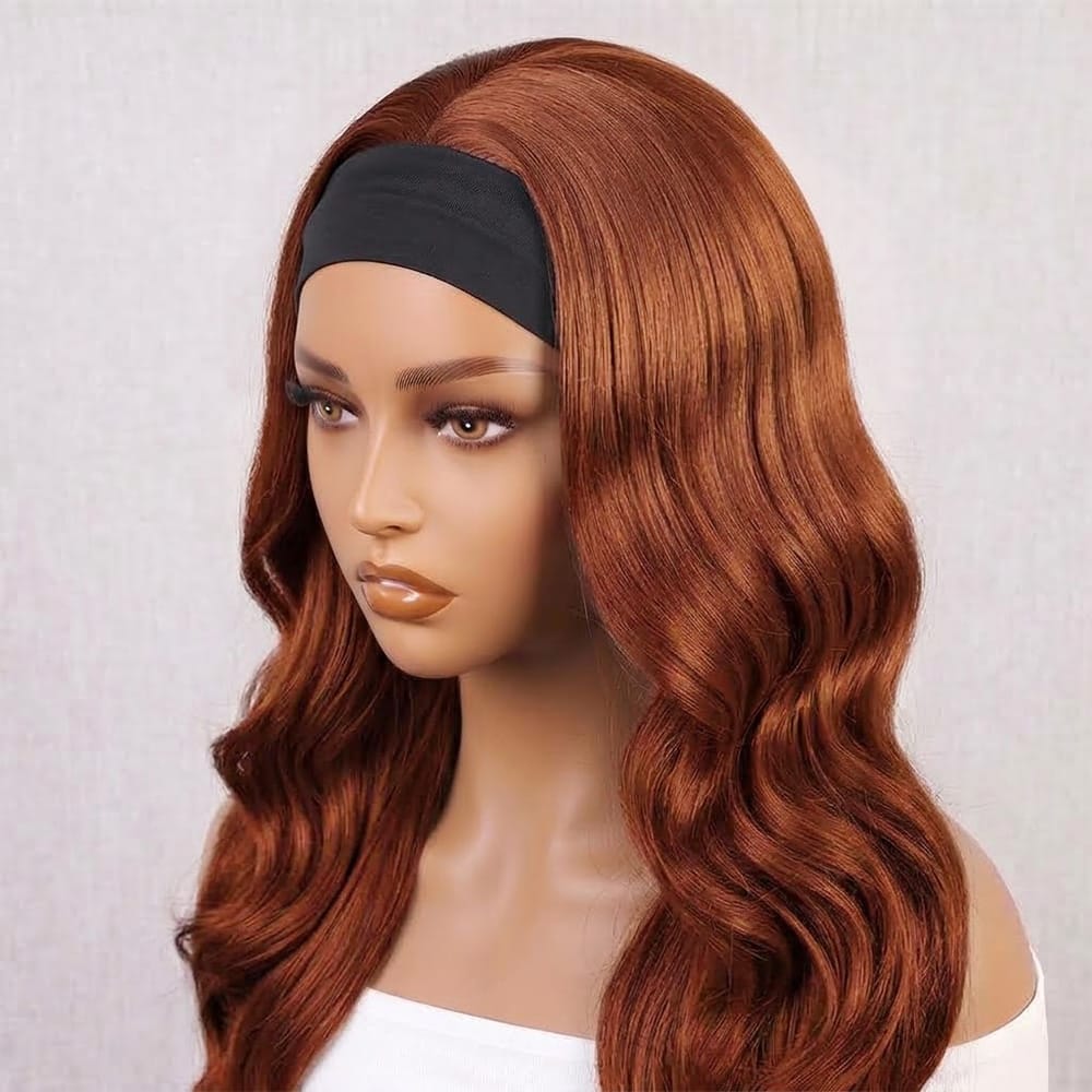Body Wave Headband Human Hair Wig (Glueless, Ready-to-Wear) Natural Copper Orange LINKTOWIG