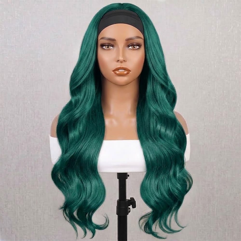Body Wave Headband Human Hair Wig (Glueless, Ready-to-Wear) Natural Dark Emerald Green LINKTOWIG