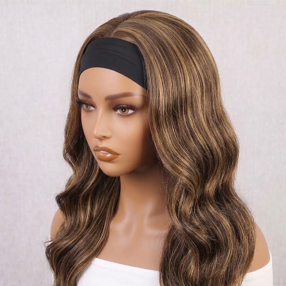 Body Wave Headband Human Hair Wig (Glueless, Ready-to-Wear) Natural Honey Blonde Highlights LINKTOWIG