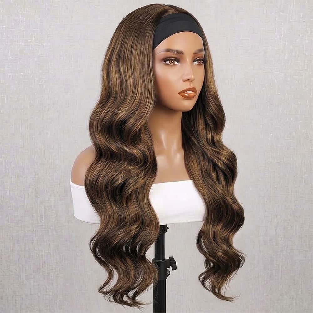 Body Wave Headband Human Hair Wig (Glueless, Ready-to-Wear) Natural Honey Blonde Highlights LINKTOWIG