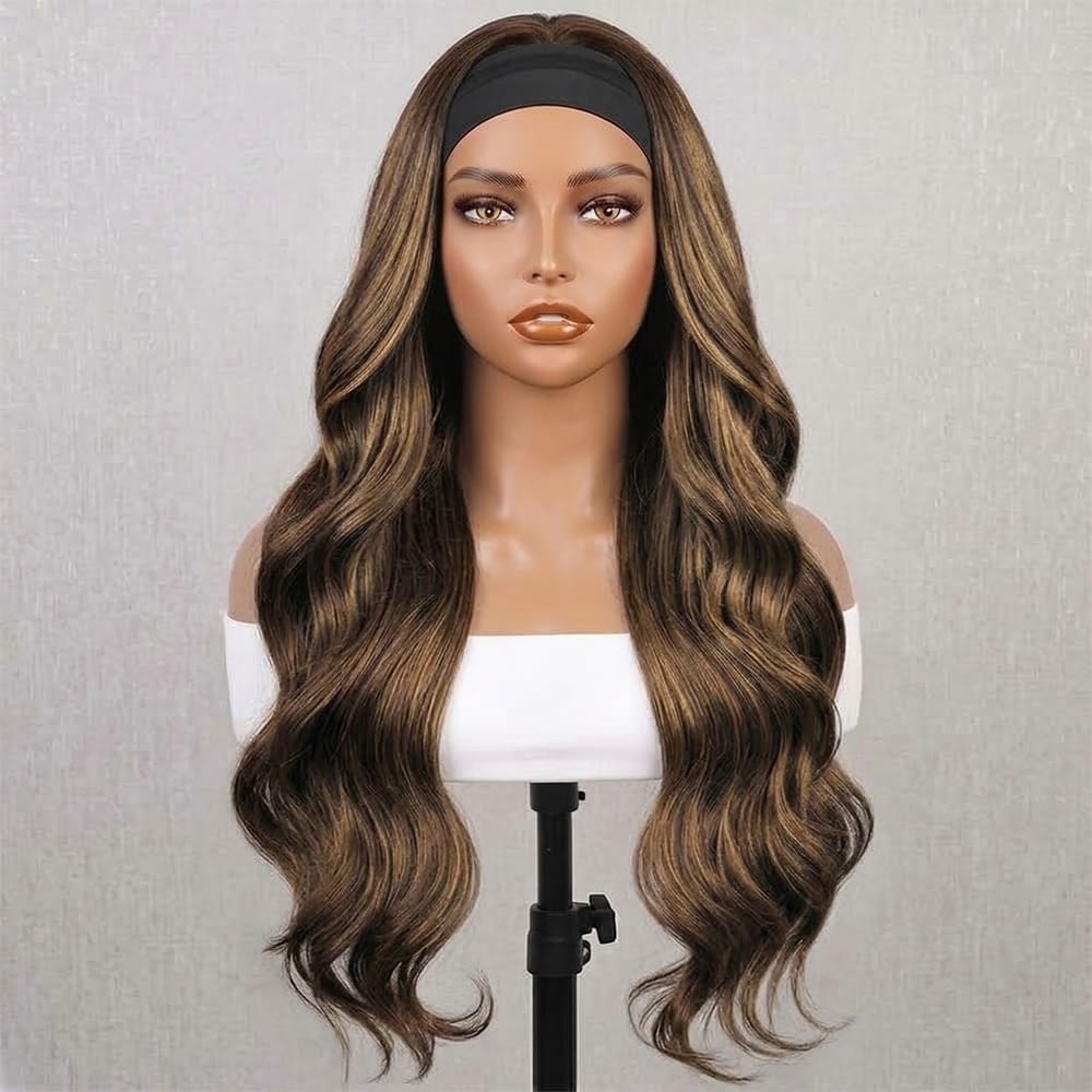 Body Wave Headband Human Hair Wig (Glueless, Ready-to-Wear) Natural Honey Blonde Highlights LINKTOWIG