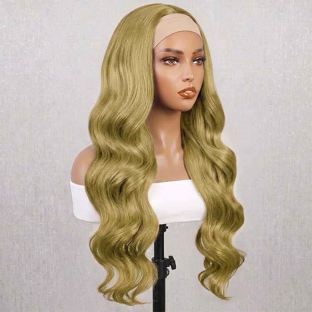 Body Wave Headband Human Hair Wig (Glueless, Ready-to-Wear) Natural Olive Green Blonde LINKTOWIG