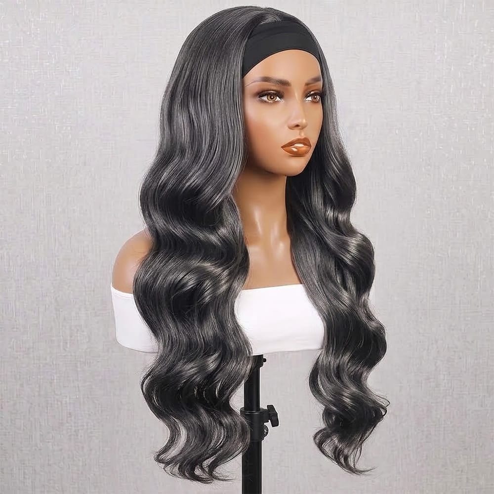 Body Wave Headband Human Hair Wig (Glueless, Ready-to-Wear) Natural Silver Grey LINKTOWIG