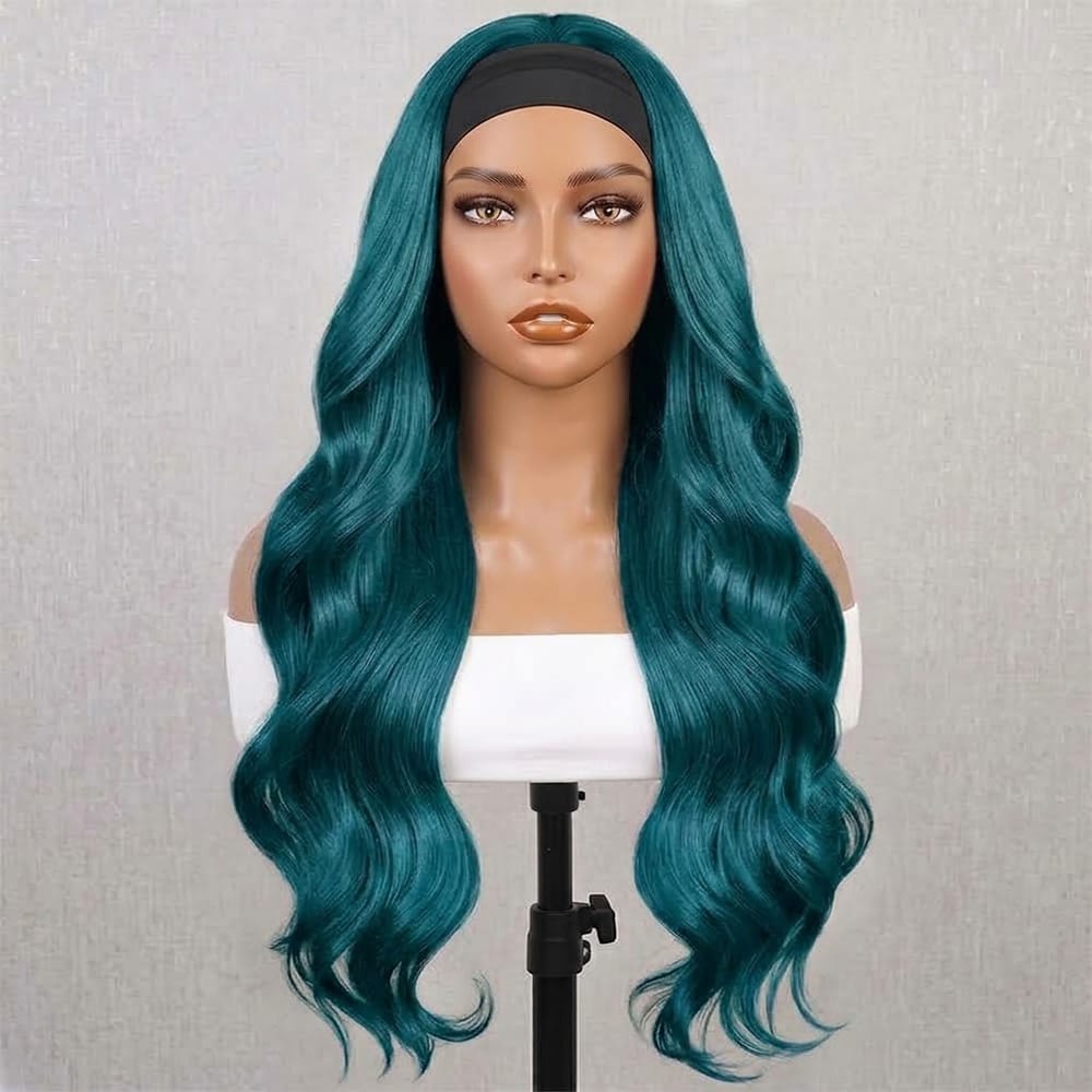 Body Wave Headband Human Hair Wig (Glueless, Ready-to-Wear) Natural Teal Green LINKTOWIG